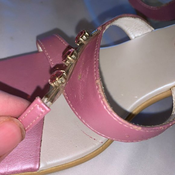 Saffron Womens Square Toe Block Heels Sandals Pink Ivory with Rhinestone US 8.5 - Picture 5 of 9